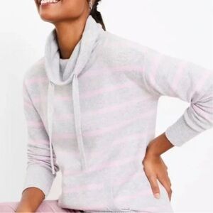 NWT LOFT Light Gray and Soft Pink Striped Cowl Neck Sweater Medium